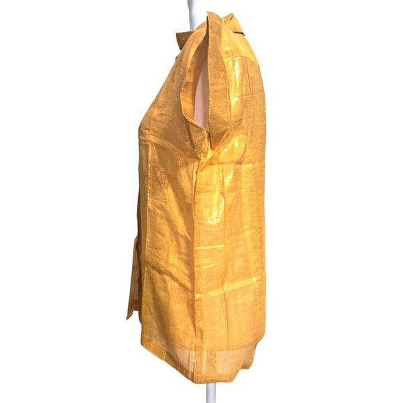 Vintage Golden Yellow Top Womens Size 3 Metallic Button Up Short Sleeve Shirt by - Picture 8 of 10